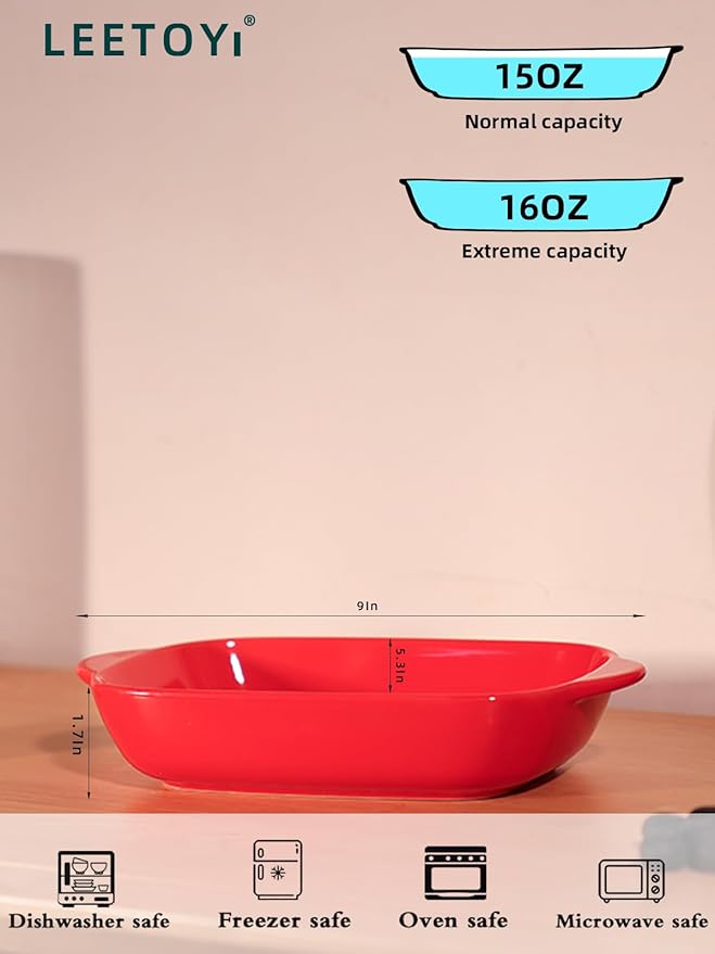 LEETOYI Ceramic Small Baking Dish, Porcelain 2-Piece Rectangular Bakeware with Double Handle
