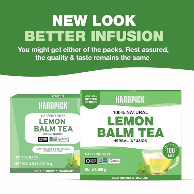 HANDPICK Lemon Balm Tea Bags ??100 Count | 100% Pure Natural Dried Lemon Balm Herb | Caffeine-Free