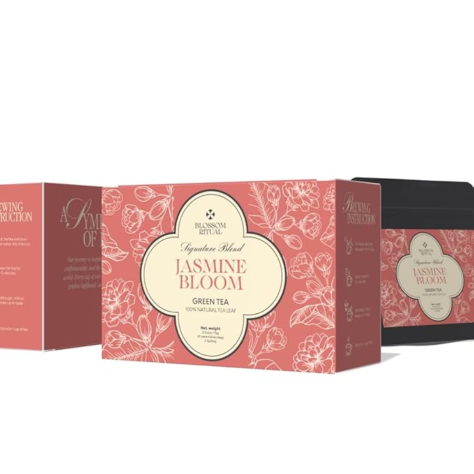 BLOSSOM RITUAL Jasmine Bloom – Floral Green Tea Loose Leaf – 20 Natural Based Pyramid Bags – Serve