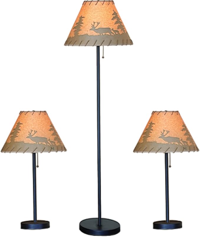 Catalina Lighting 19908-000 Rustic Cabin Lodge 3-Piece Table & Floor Lamp Set, LED Bulb NOT