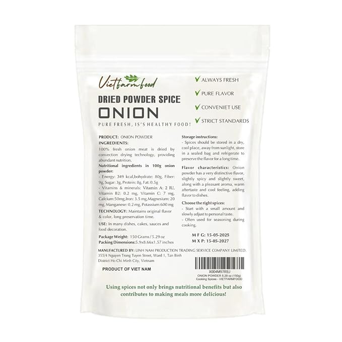ONION POWDER 5.29 Oz (150g) VIETFARMFOOD: Natural pure, convection dried seasoning made from real