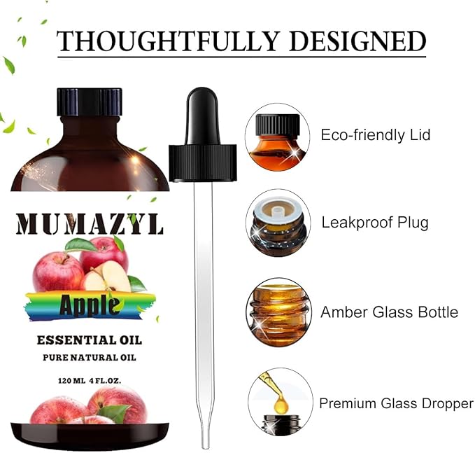 Apple Essential Oil, Apple Oil 4 Fl Oz 120ML for Diffuser Humidifier Yoga Cleaning DIY Candle Soap