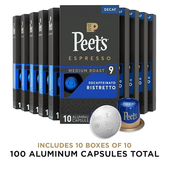 Peet's Coffee, Medium Roast Decaf Espresso Capsules, Compatible with Nespresso Original Machine