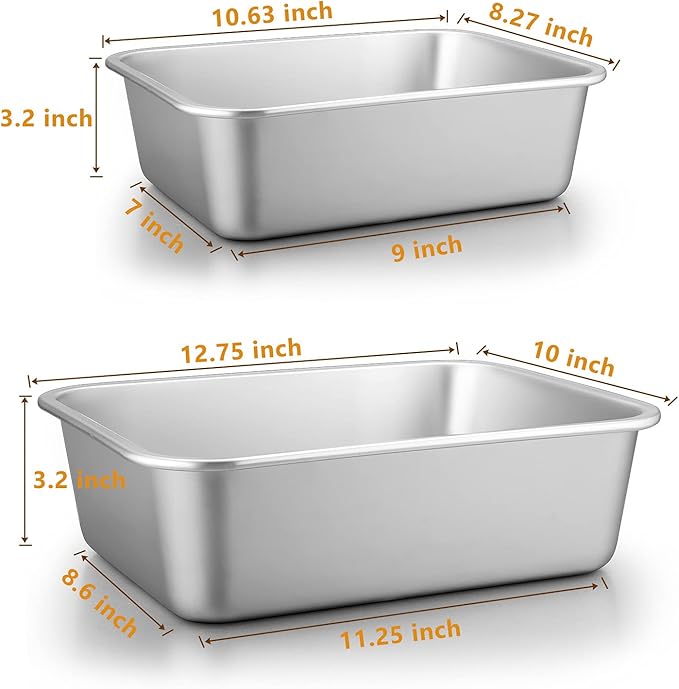 Deep Lasagna Pan Set of 2, E-far Stainless Steel Rectangular Roasting Baking Pans, 12.75 x 10 &
