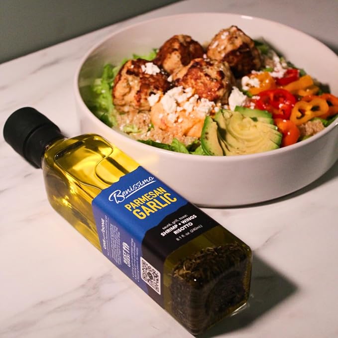 Benissimo Parmesan Garlic Herb Infused Oil, All Natural Gourmet Cooking Oil with Chef-Inspired