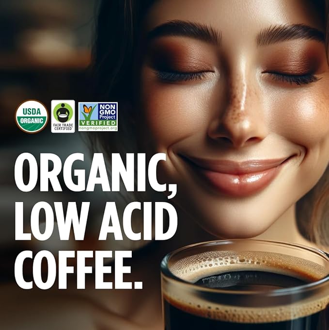 VitaCup Perfect Low Acid Coffee Beans, USDA Organic & Fair Trade, Mycotoxin Free, Dark Roast