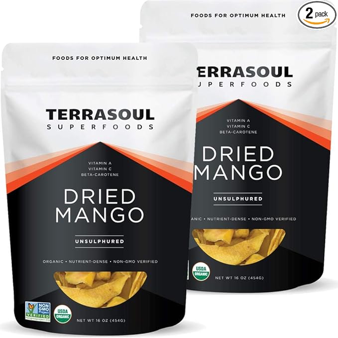 Terrasoul Superfoods Organic Dried Mango Slices, 2 Lbs (2 Pack) - Naturally Sweet & Tart | No-Added