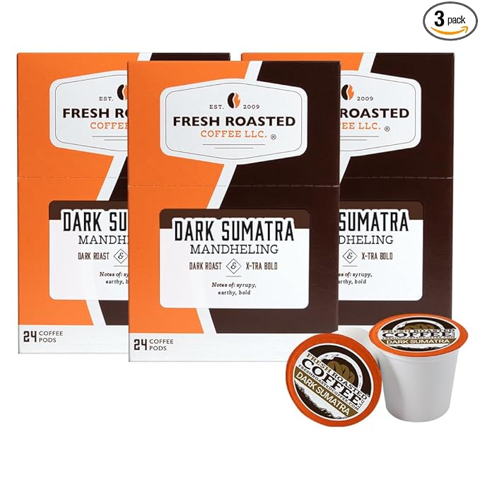 Fresh Roasted Coffee, Dark Sumatra Mandheling |100% Single Origin | Dark Roast, 72 Pods for K Cup