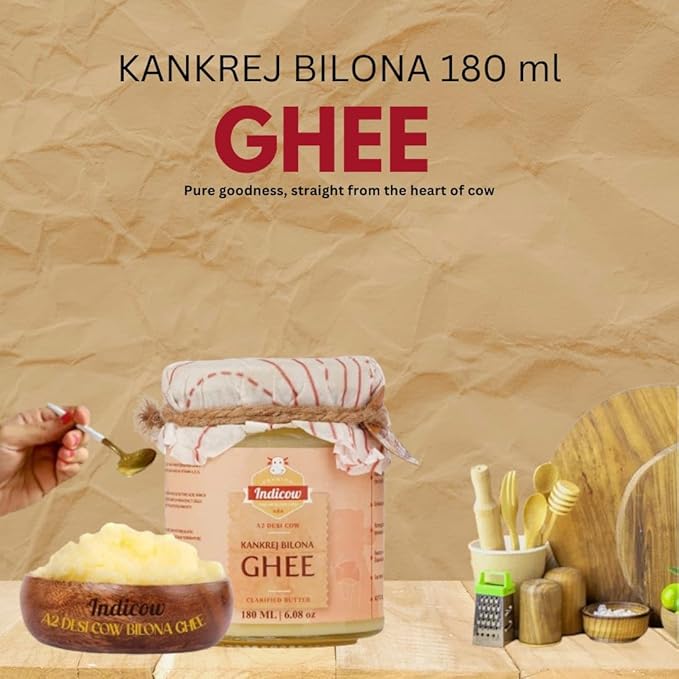 Indicow A2 Desi Cow Ghee, Clarified Butter 180ml | Grass Fed Cows | (180ml (6.08oz), A2 Kankrej Cow