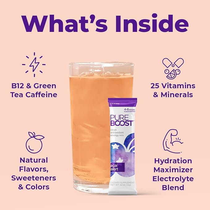 Pureboost Clean Energy Booster, Refreshing Energy Drink Mix with B12 Vitamins, Electrolytes