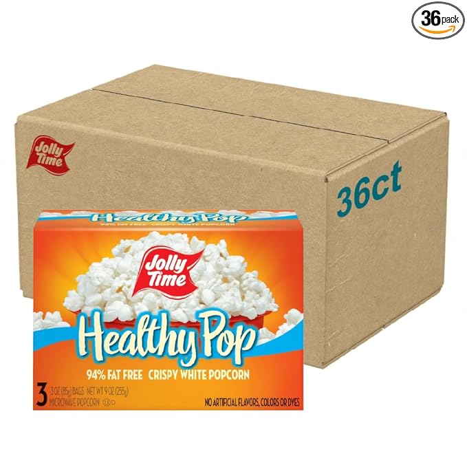Jolly Time Healthy Pop Microwave Popcorn, Low Fat Gluten Free Non-GMO, 3oz Sharing Bag, 3 Bags Per