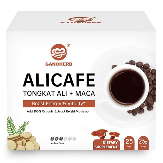 GANOHERB Maca Energy Coffee for Men, Women Herbal Coffee with Tongkat Ali, Maca Root, Reishi