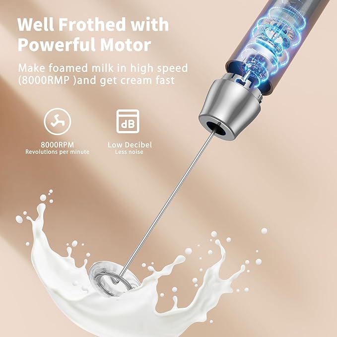 Maestri House Rechargeable Milk Frother with Stand, LunaFro Handheld Electric Foam Maker Waterproof
