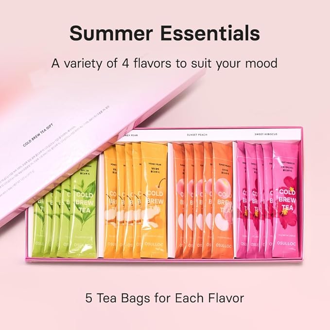 OSULLOC Cold Brew Tea Gift (20 count, 4 flavors x 5 EA) | Assorted Korea Iced Tea Bag Gift Sampler