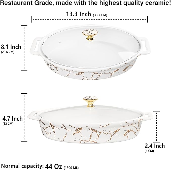 11" x 7" Ceramic Casserole Baking Dish With Glass cover, Lasagna Pan Deep for Oven, 1.3 Quarts