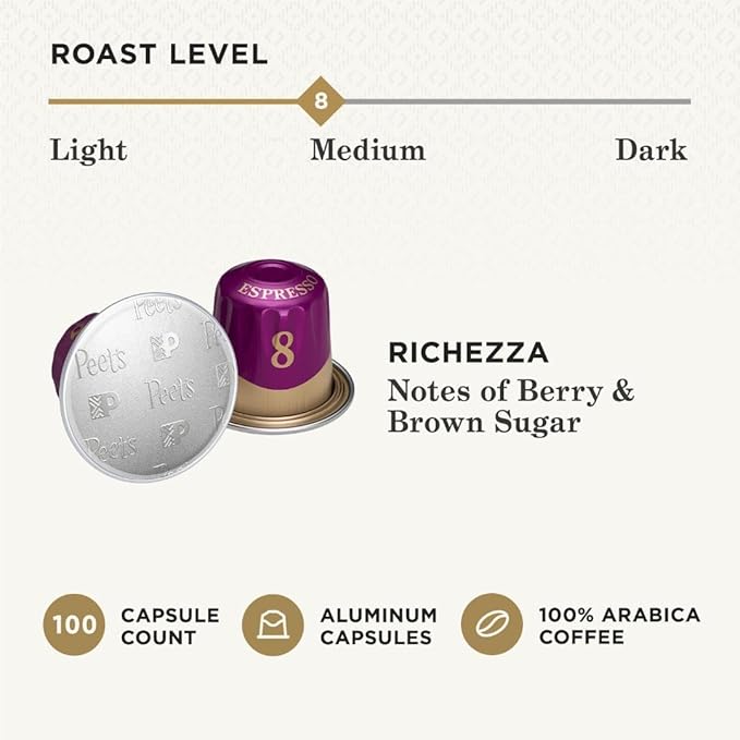 Peet's Coffee, Medium Roast Espresso Capsules, Compatible with Nespresso Original Machine