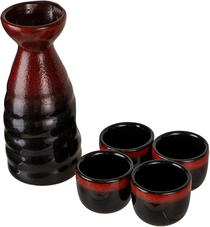 Urban Tokyo Japanese Sake 5 Piece Set Include 1 Sake Bottle and 4 Cups for Hot or Cold Sake Home or