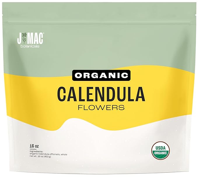 J Mac Botanicals, Organic Calendula Flower (16 ounce), whole dried flowers and petals, loose leaf
