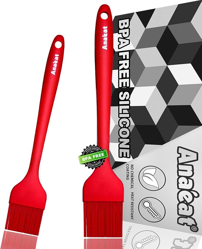Anaeat High Heat Resistant Silicone Basting Pastry Brush Set of 2- Hygienic One-Pieces Design