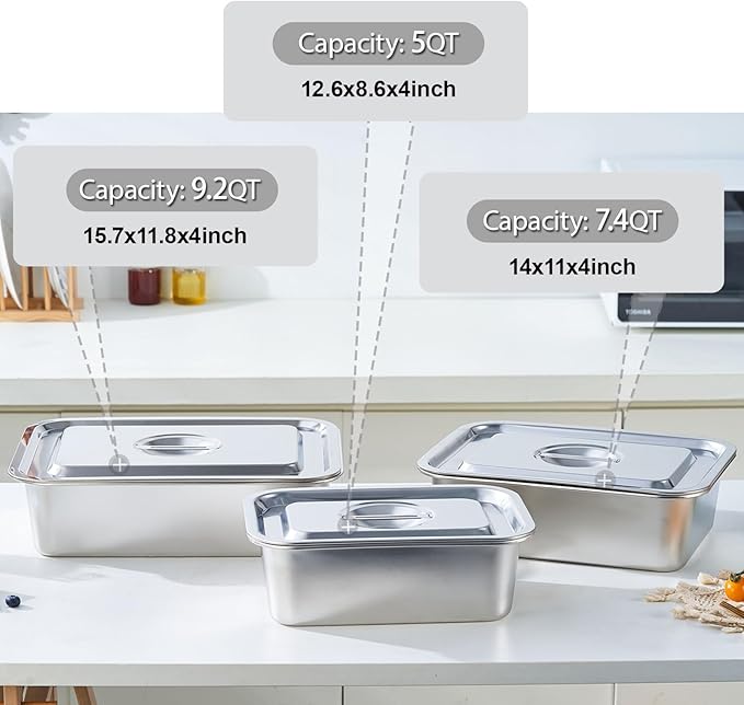 4-Piece 4 Inch Extra Deep Lasagna Baking Pan with Lid, 11x14.2Inch 7.4QT Large Stainless Steel