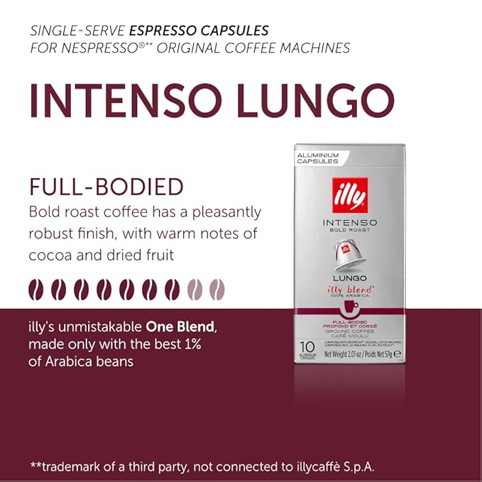 Illy Espresso Compatible Capsules - Single-Serve Coffee Capsules & Pods - Intenso Lungo Dark Roast
