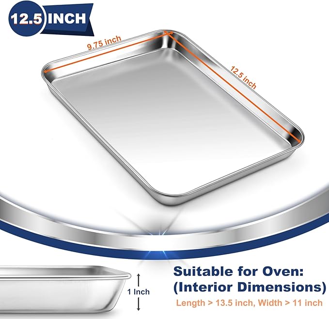 P&P CHEF 12.5 Inch Baking Cookie Sheet, Oven Pan Tray Stainless Steel Sheet Pan for Kitchen, Oven
