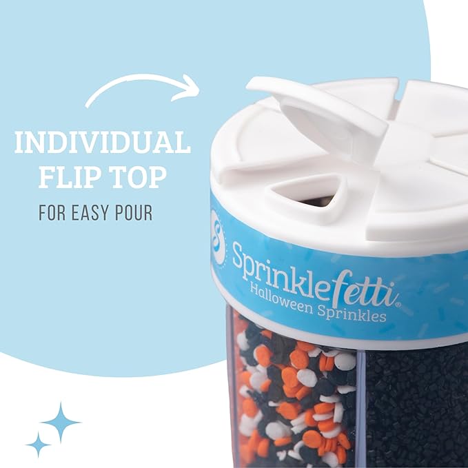 Sweets Indeed Halloween 6-Cell Sprinkle Jar ??6 Variety Sprinkle Compartments | Edible Cake