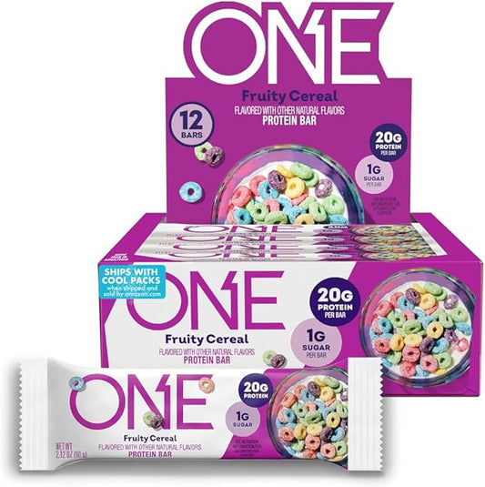 ONE Protein Bars, Fruity Cereal, Gluten Free with 20g Protein and 1g Sugar, Pantry Staples, 2.12 oz