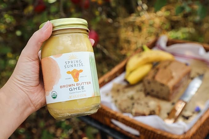 Spring Sunrise Organic Brown Ghee - Grass Fed Clarified Butter - Keto & Paleo Friendly, Lactose &