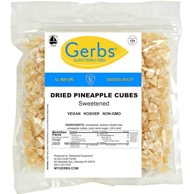 Gerbs Lightly Sweetened Dried Pineapple Cubes 4 lbs. | Unsulfured, No Additives, Resealable Bag |