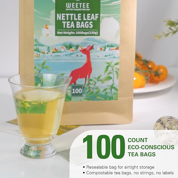 WT WEETEE Nettle Leaf Tea Bags, Made with 100% Pure Stinging Nettle Leaf, Natural Caffeine-free