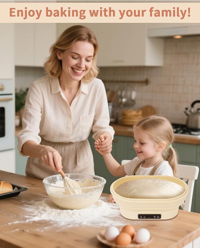 2L Heating Bread Proofing Basket Set Foldable Thermostatic Silicone Bowl with 77-122??6 Gears