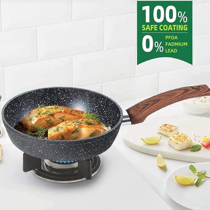 Kitchen Academy Induction Cookware Sets - 12 Piece Cooking Pan Set, Granite Black Nonstick Pots and