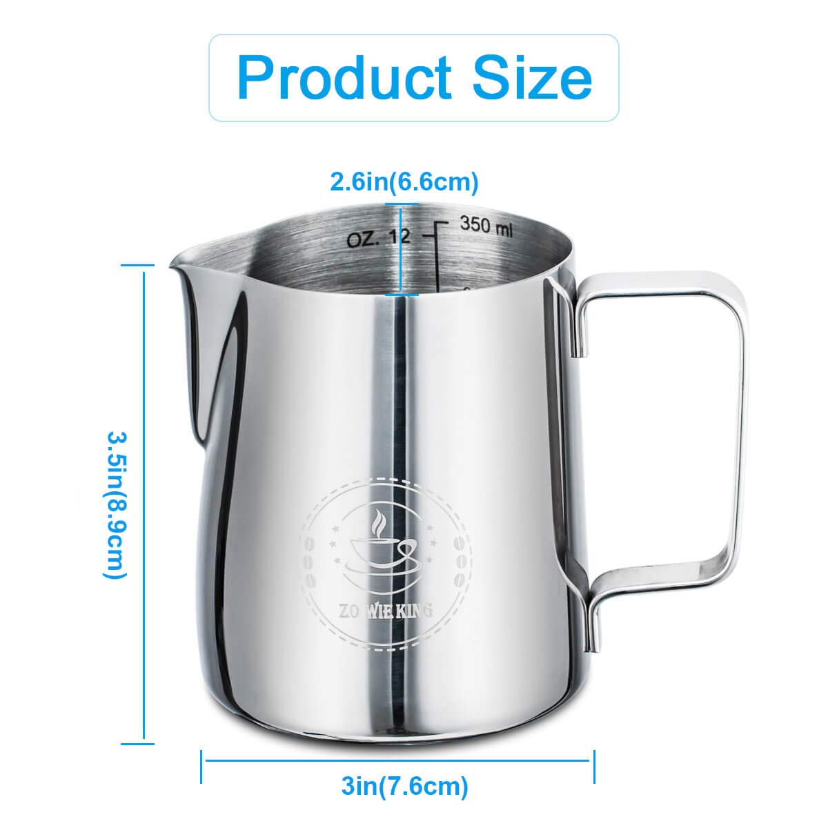 12oz Milk Frothing Pitcher, Stainless Steel Espresso Steamer Frother Cup