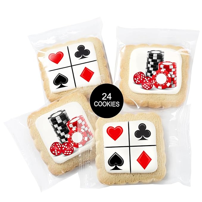 Poker Themed Cookies Casino Game Night Club Dice Treats | 24 Pack Bulk | Individually Wrapped |