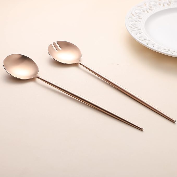 Salad Servers,Spoon and Fork Set 11.41 inch,18/10 Stainless Steel Salad Serving Titanium Plating
