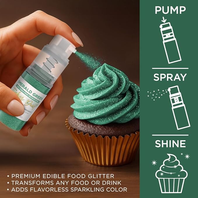 Bakell - Emerald Green Tinker Dust (4g, 1x Mini Spray Pump) Edible Glitter for Food, Desserts, and