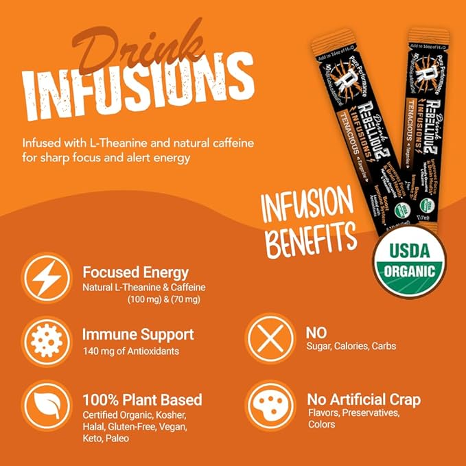 Rebellious Tenacious Tangerine Organic Drink Mix ??Zero Calorie Energy Drink Mix | Monk Fruit &