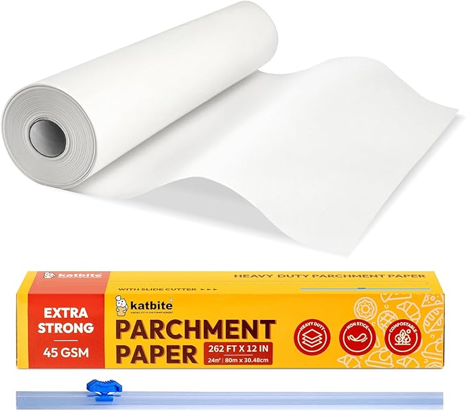 Katbite Heavy Duty Parchment Paper Roll for Baking, 12 in x 262 ft Non-Stick Baking Paper for