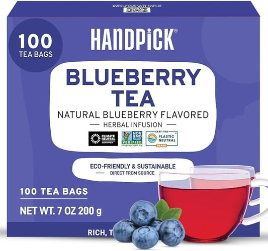 HANDPICK, Wild Blueberry Tea Bags (100 Count), True Premium Blueberry Herbal Tea with Hibiscus