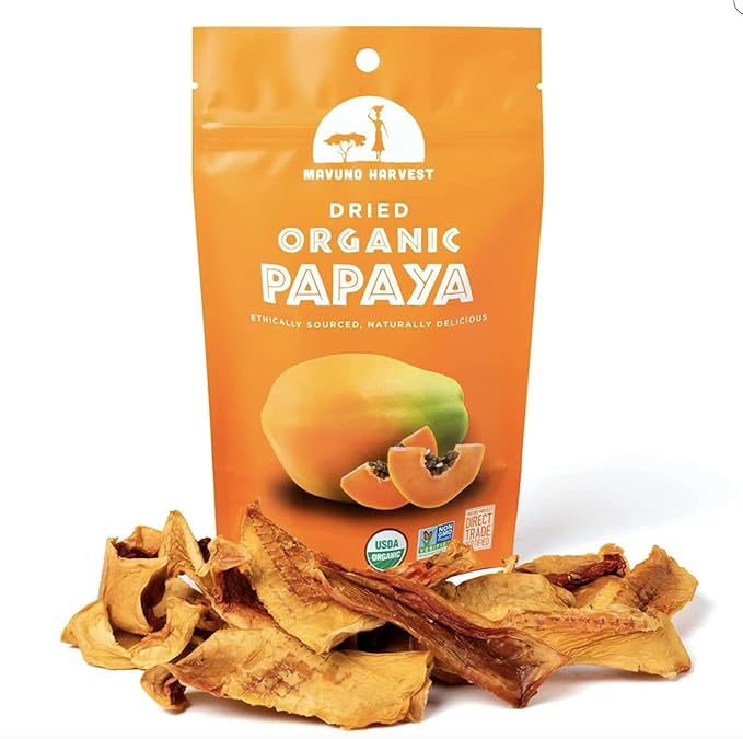 Mavuno Harvest Papaya Dried Fruit Snacks | Organic Dried Papaya Slices | Gluten Free Healthy Snacks