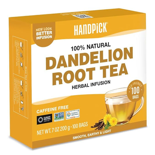 HANDPICK, Dandelion Root & Leaf Tea Bags (100 Herbal Tea Bags) Caffeine-Free Herbal Blend |