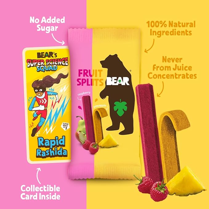 BEAR Real Fruit Snack Splits - Gluten Free, Vegan, and Non-GMO - Raspberry and Pineapple ??Healthy