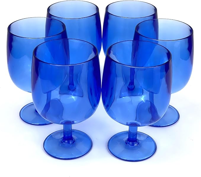 Yalin Set of 6 Unbreakable 12 oz Acrylic Plastic Wine and Water Tumbler Stackable Goblets. (Blue