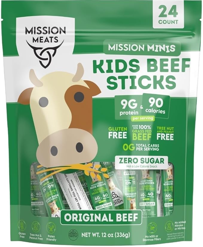 Mission Meats Kids Beef Sticks – 100% Grass Fed & Pasture Raised, Healthy Snacks for Kids and