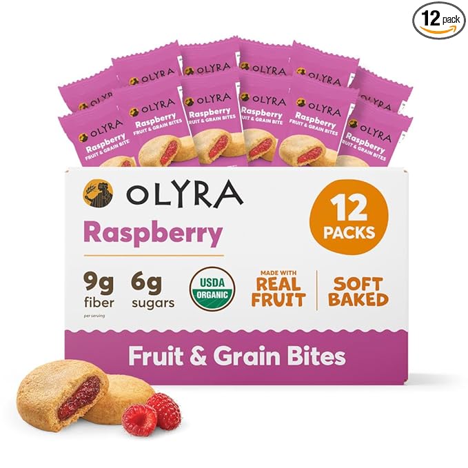 Olyra Raspberry Organic Fruit Snacks, Healthy Snacks for Adults and Kids, High Fiber Cookies, Low