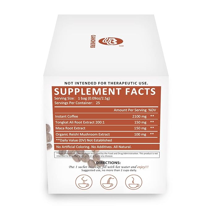 GANOHERB Maca Energy Coffee for Men, Women Herbal Coffee with Tongkat Ali, Maca Root, Reishi