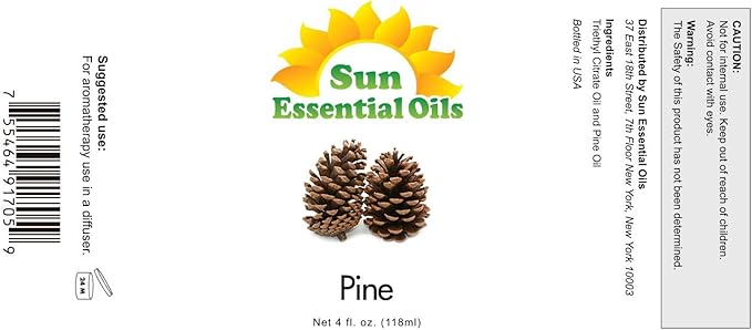 Sun Essential Oils: Pine Essential Oil 4 oz with Dropper for Diffuser, Skin, Aromatherapy Massage