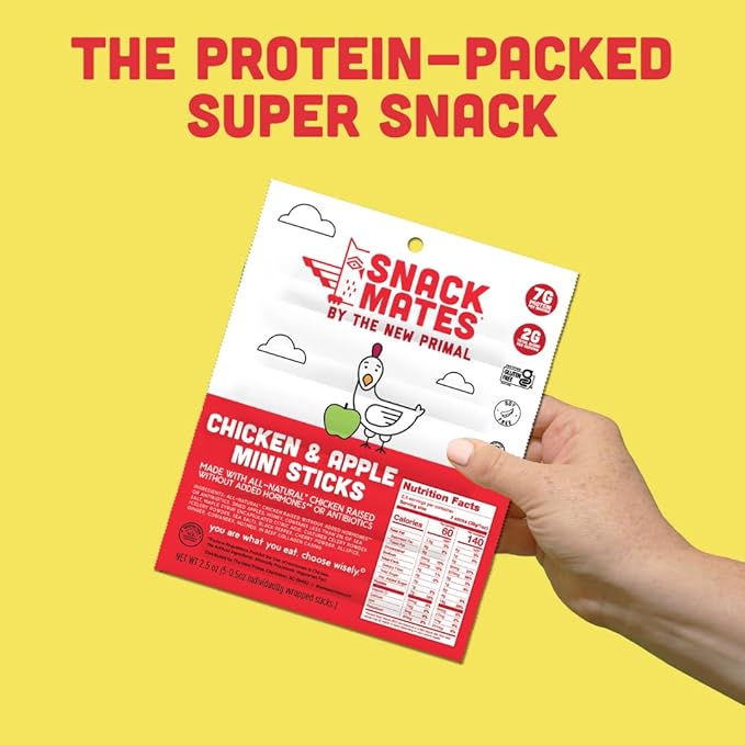 New Primal Snack Mates Chicken & Apple Sticks, Gluten Free Healthy Snacks for Kids, Low Sugar High