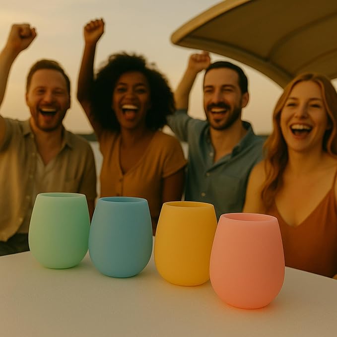Silicone Wine Glasses – Set of 4 Pastel Colors, 12 oz – Break-Resistant, Flexible & Shatterproof
